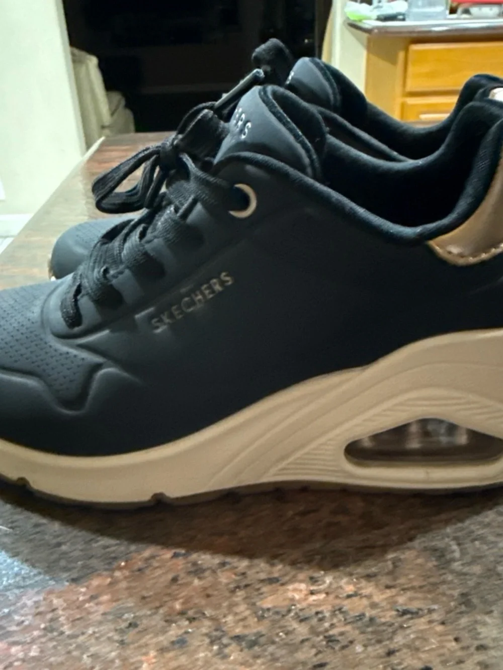 Skechers Women's Black with Gold Detail Platform Air Sneaker